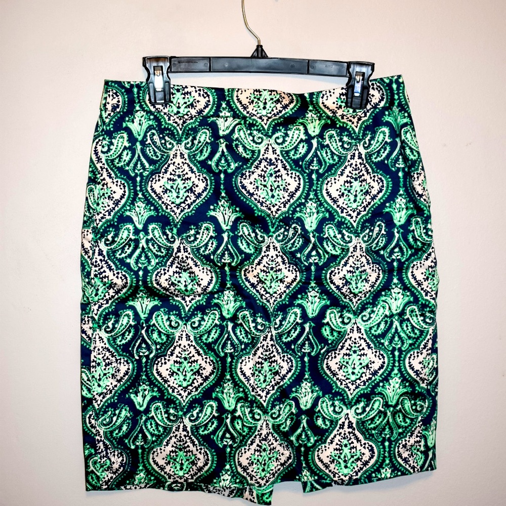 J. Crew Pencil skirt Navy/green/white